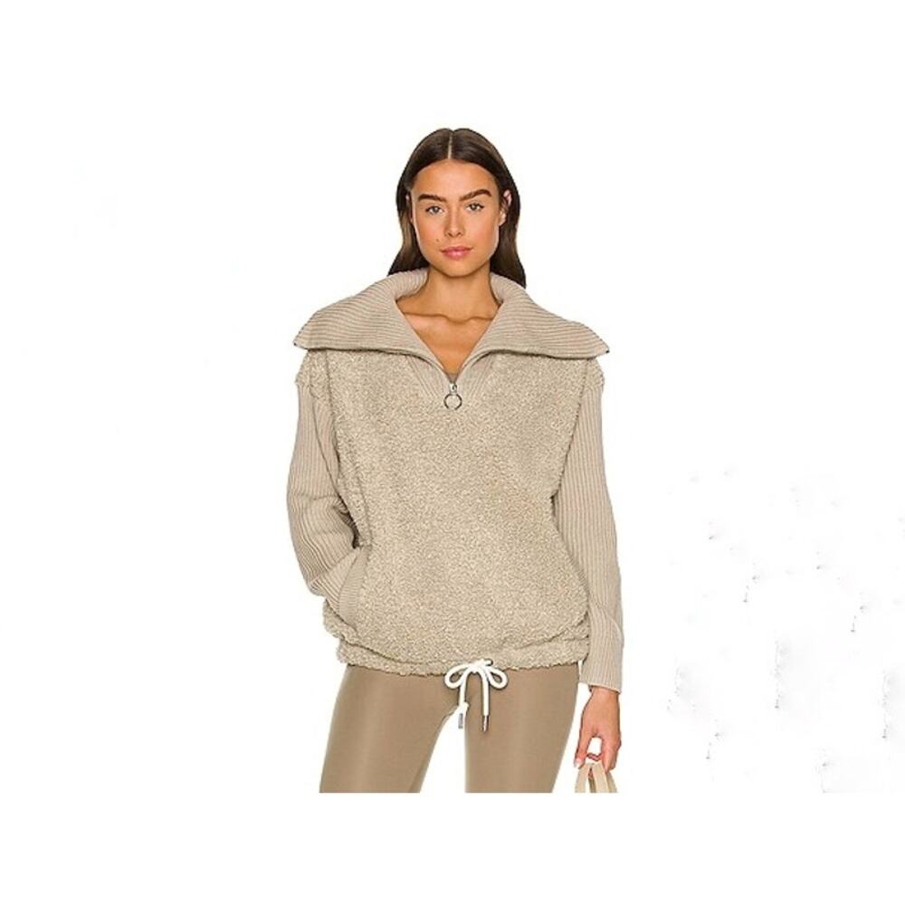 Varley Rogers‎ Teddy Sherpa Half Zip Pullover in Sage Grey Size Large